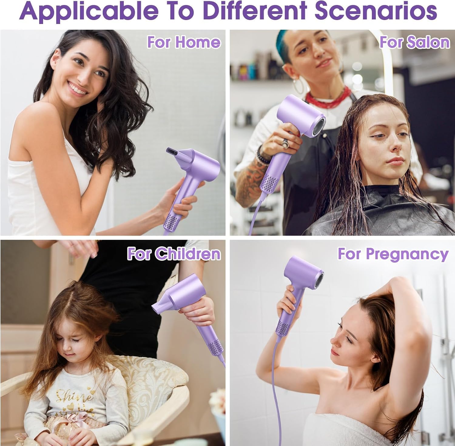 KARFUN Purple Ionic Hair Dryer 110000 RPM Brushless Motor Low Noise 3 Temps 2 Speeds - Image 5