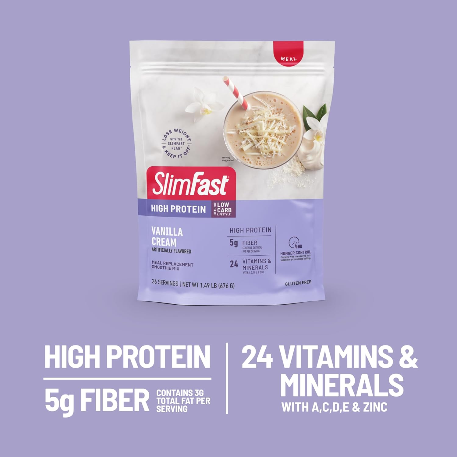 SlimFast Vanilla Cream High Protein Meal Replacement Powder, Gluten Free, 26 Servings, 1.49 lbs - Image 4