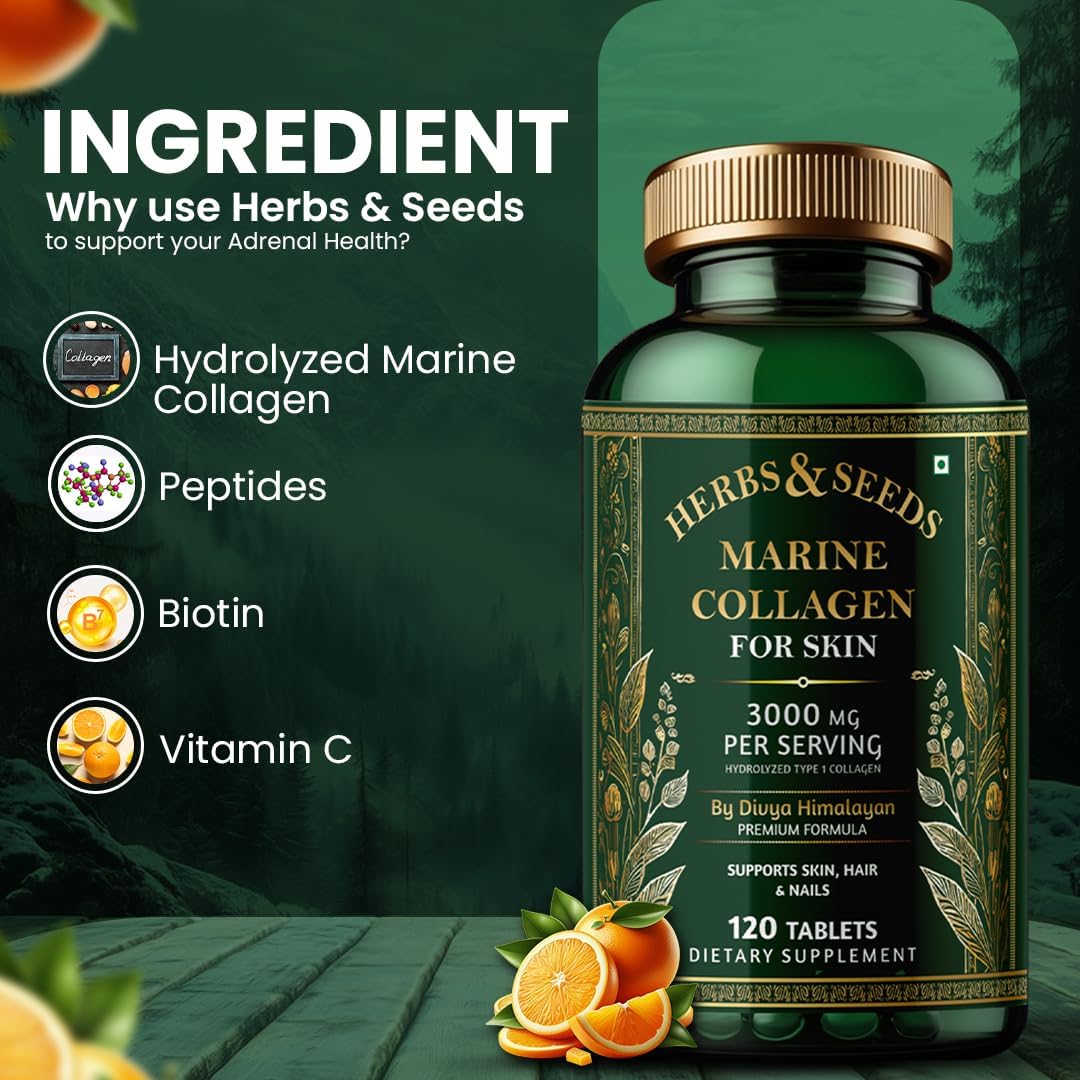 HERBS & SEEDS Marine Collagen Supplement Tablets Hydrolysed Collagen Peptides Supplement Enriched with Biotin Vitamin C Vitamin E for Hair Skin & Nails - 120 Tablets - Image 7