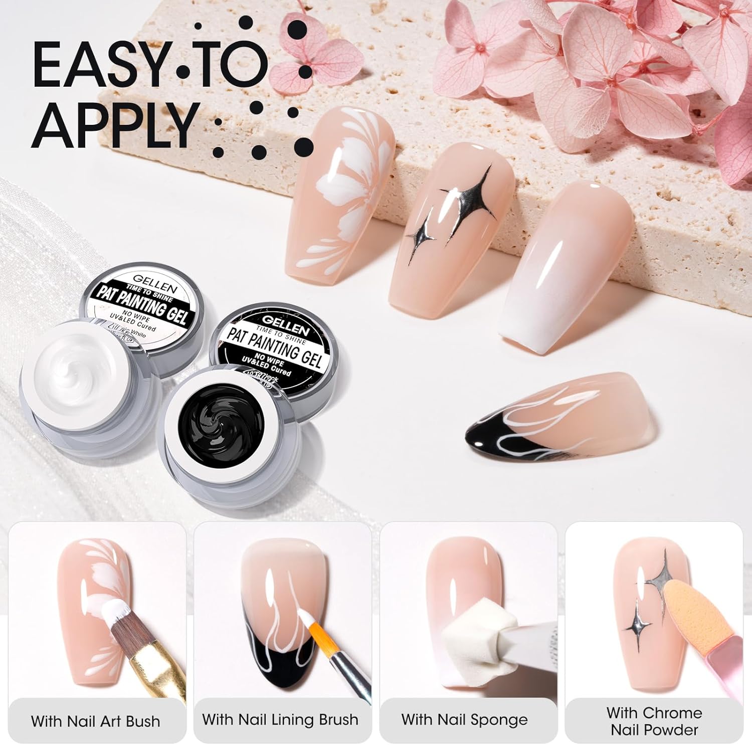 GELLEN Nail Painting Gel 2Pcs 8G Black & White No Wipe Pat Painting Nail Gel for Drawing Striper Liner Floral Painting Gel Polish Nail Art for Salon Home DIY Manicure, UV/LED Curing Required - Image 2