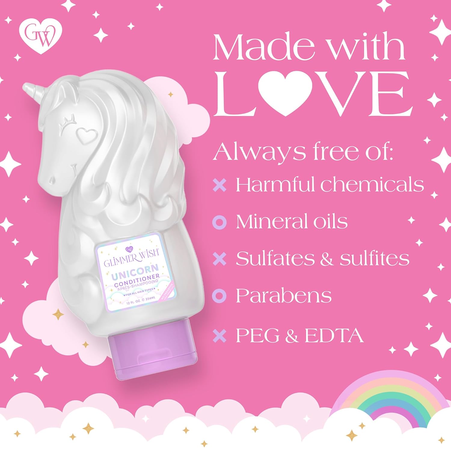 Glimmer Wish Unicorn Kids Paraben Sulfate Free Conditioner Cotton Candy Scent 12 Fl Oz - Image 6