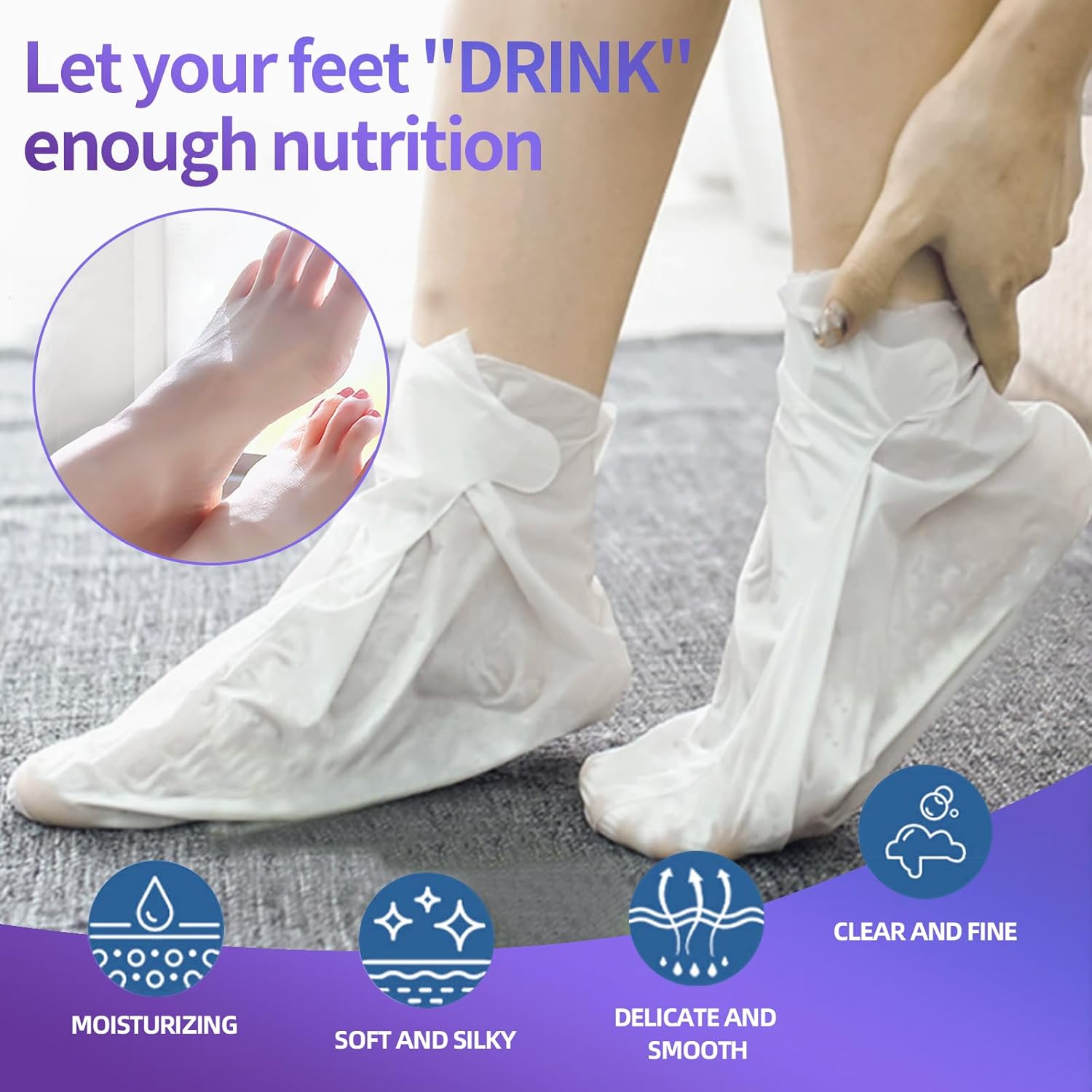 Moisturizing Foot Mask 5 Pack,Hydrating Foot Masks for Dry Cracked Feet,Moisturizing Socks Dry Skin Moisturizer for Soft and Smooth Touch Feet,Foot Care Spa Gifts for Women Men Mother's Day Gifts - Image 5