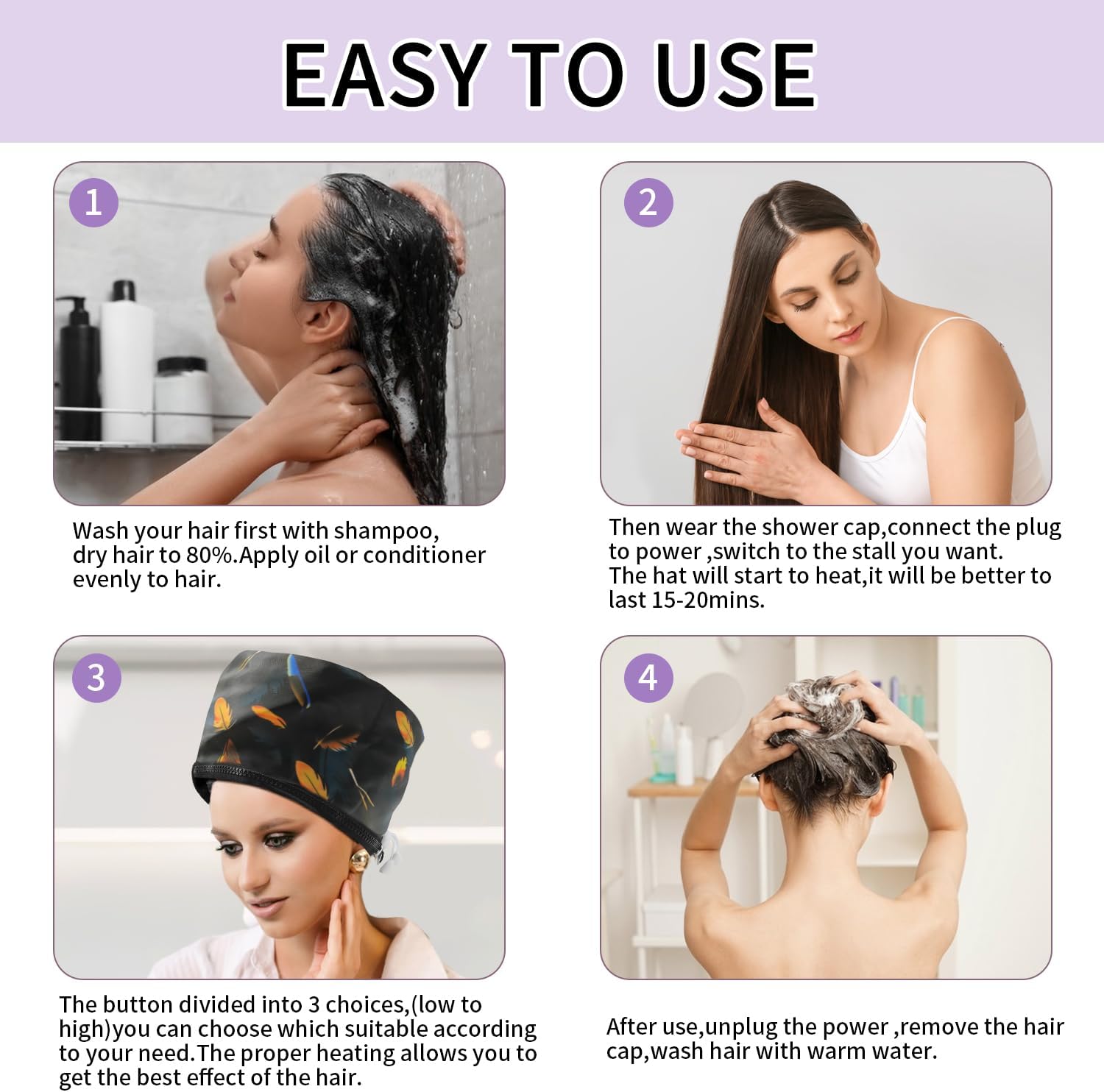 Portable Hair Steamer Cap Black Feather 10 Temp Settings 110V Electric Heating Hat - Image 5