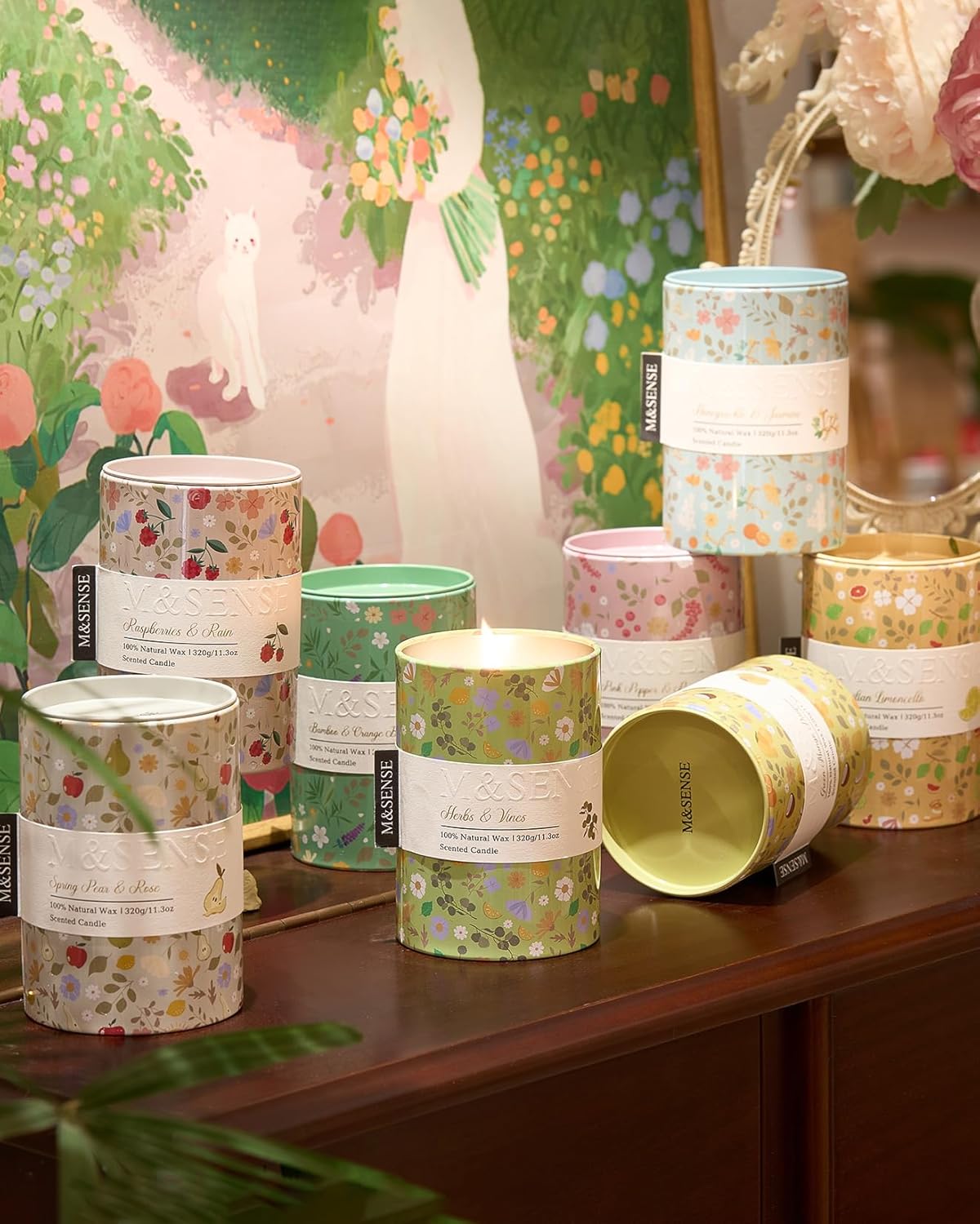 M&SENSE Honeysuckle Jasmine Scented Candle, Medium Jar Candle 11.3oz Natural Soy Wax for Home Scented, Floral Candles Gift for Spring Holiday, Up to 70 Hours Burning Long-Lasting Fragrance - Image 8