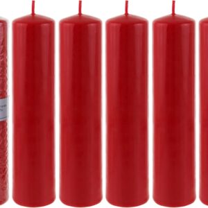 Mega Candles 6 pcs Unscented Dome Top Red Pillar Candles, Pressed Premium Wax Candle 2 Inch x 9 Inch, Home Décor, Weddings, Parties, Celebrations, Occasions, Florists, Events, Prayers, Memorials
