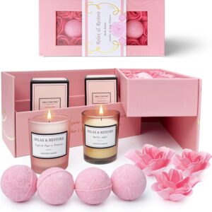 Empire Scented Candles & Bath Bombs Set, Gifts for Women, Birthday Gifts for Her, 20pcs Set Gifts for Her, Birthday Gift for Women with Rose Scented Soap Flowers