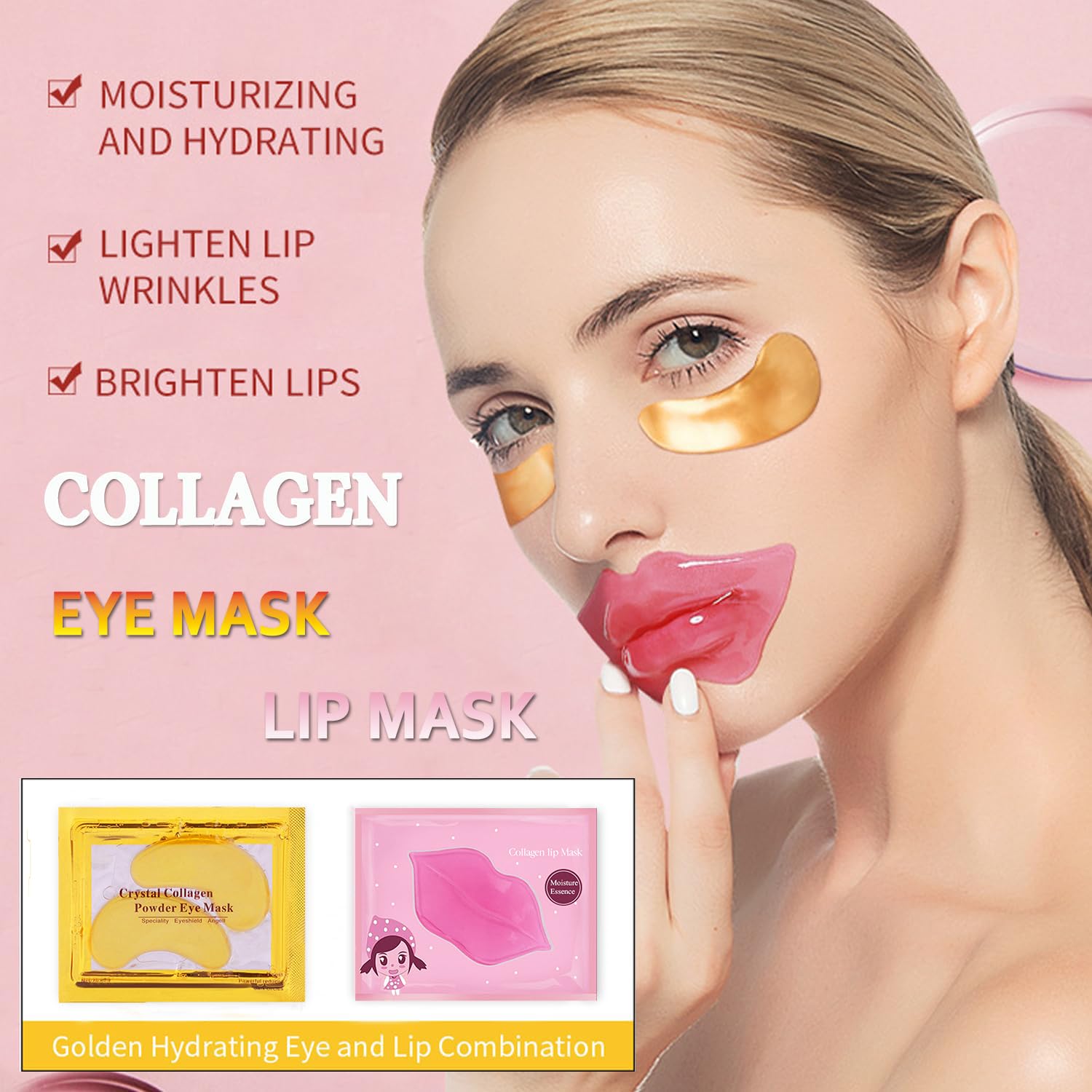 Eakroo 20 Pairs 24K Gold Crystal Gel Lip & Eye Masks for Nourishing Skin - Image 2