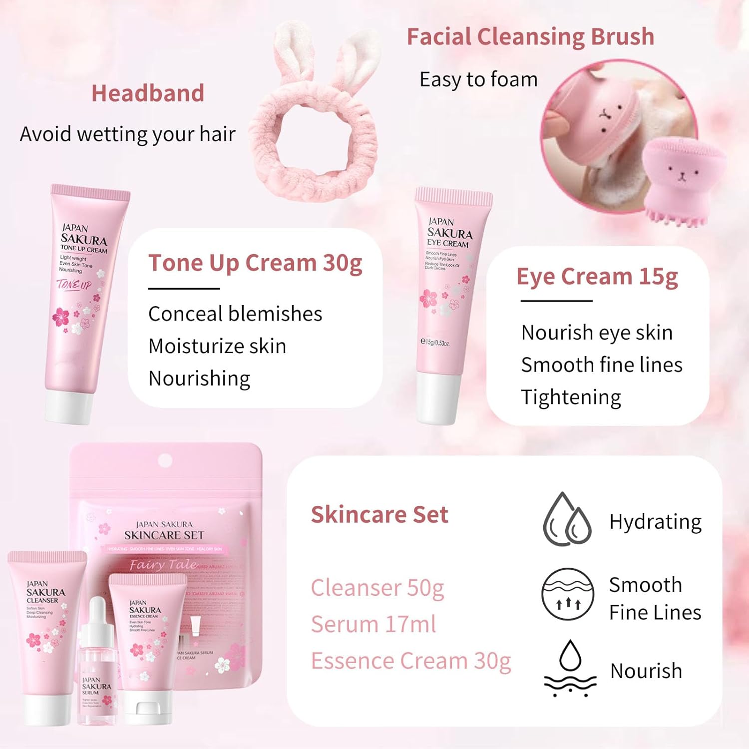 Japan Sakura Skin Care Set for Teen Girls - Evolvique Skin Care for Teens 10-12 - Skincare for Girls 10-12 - Skin Care Kit Gift Set for Women with Cleanser,Serum,Cream(One Size, 8PCS Sakura Scent) - Image 2