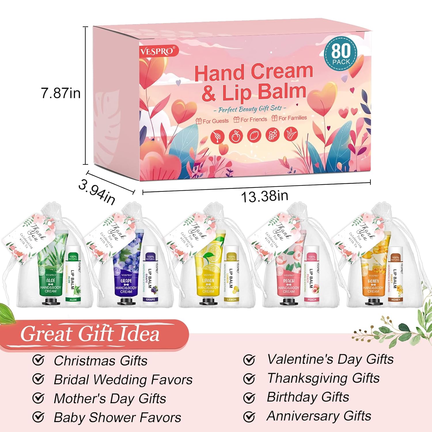 80 Piece Bulk Hand Cream and Lip Balm Gift Set for Party Favors and Thank You Gifts - Image 5