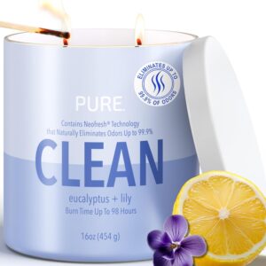Candle-Lite Pure Eucalyptus & Lily Odor Eliminating Scented Candles, Neofresh Technology Eliminates 99.9% of Odors, 16 oz 2-Wick Jar, Proudly Poured in The USA, 44-60 Hours Burn Time