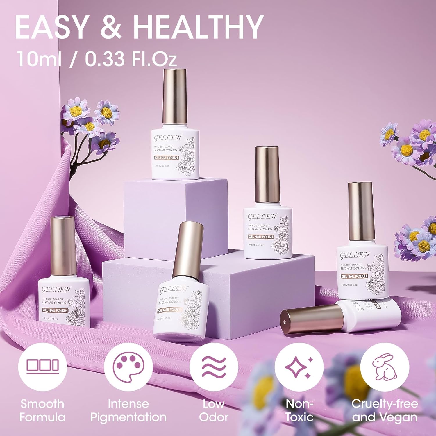 GELLEN Pinkish Purple Gel Nail Polish, Spring Summer Light Purple Gel Polish Pastel 6 Colors Set, No Wipe Soak Off Glossy UV Light Gel for Natural Acrylic Nails Salon Home, Chip Resistant, Non-toxic - Image 6