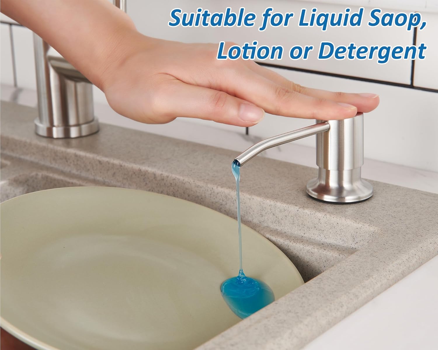 Stainless Steel Built-in Kitchen Sink Soap Dispenser with Extension Tube for Countertops - Image 4