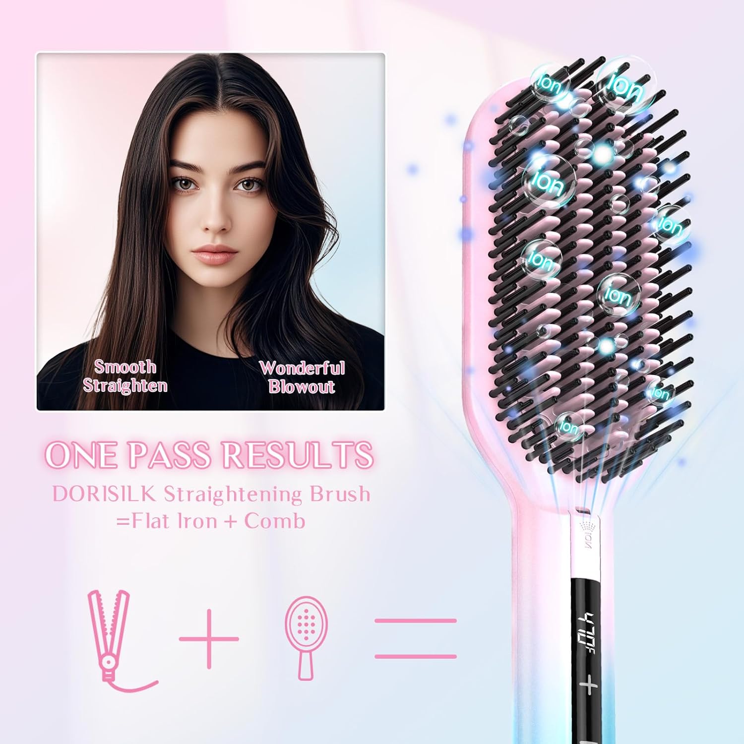 DORISILK Ionic Hair Straightener Brush, 470℉High Temp Heated Straightening Brush for Women Thin Thick Hair, Dual Voltage Hot Straightening Comb Electric, Professional Salon Results Smooth Frizz-Free - Image 5