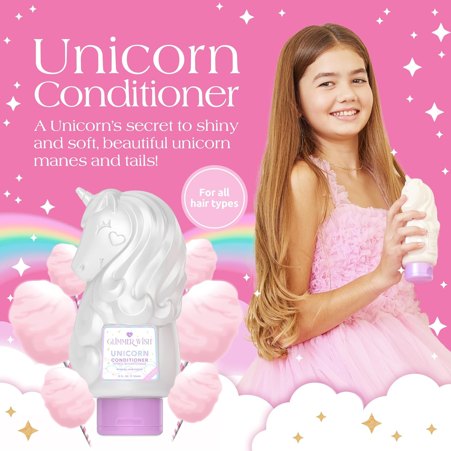 Glimmer Wish Unicorn Kids Paraben Sulfate Free Conditioner Cotton Candy Scent 12 Fl Oz - Image 2