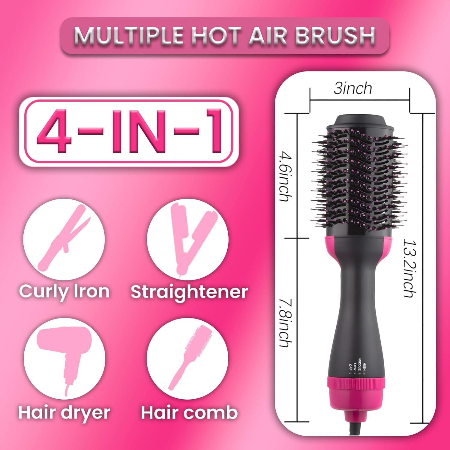Hair Dryer Brush Blow Dryer in One, Upgraded 4 in 1 Hair Drying Hair Blowout Brush,One Step Hair Dryer and Styler Hot Air Hair Negative Ion Anti-frizz Straightener and Curling Wand - Image 5