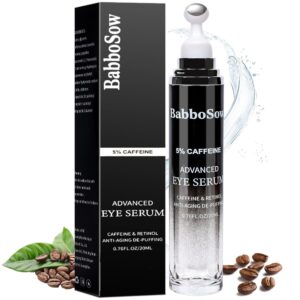 Caffeine Eye Cream - Eye Serum with 5% Caffeine & 5% Retinol Anti-Aging Formula with Hyaluronic Acid Niacinamide & Peptides for Dark Circles, Puffiness & Fine Lines – 360° Massage Roller Ball