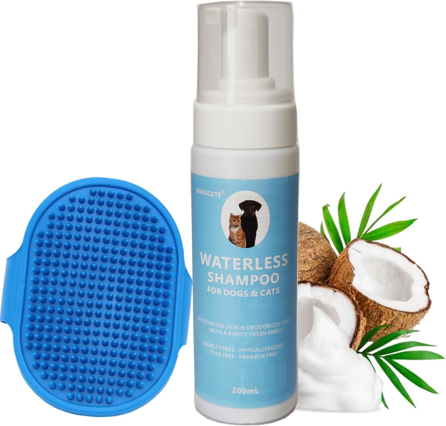 Waterless No Rinse Dog Shampoo, Dry Shampoo for Dogs with Silicone Brush, PH-Balanced Dry Shampoo Foam for Dogs & Cats, Clean Moisturizes Skin & Deodorizes Coat with Fresh Smell