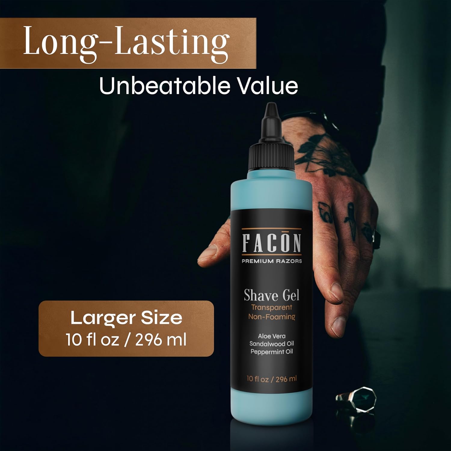 Facón Transparent Shaving Gel for Men w/Aloe Vera, Cooling Menthol, Peppermint & Sandalwood Oil Scent – Clear Non Foaming Straight Razor Shave Gel, Barber Shaving Gel to Prevent Razor Bumps, 10 fl oz - Image 5