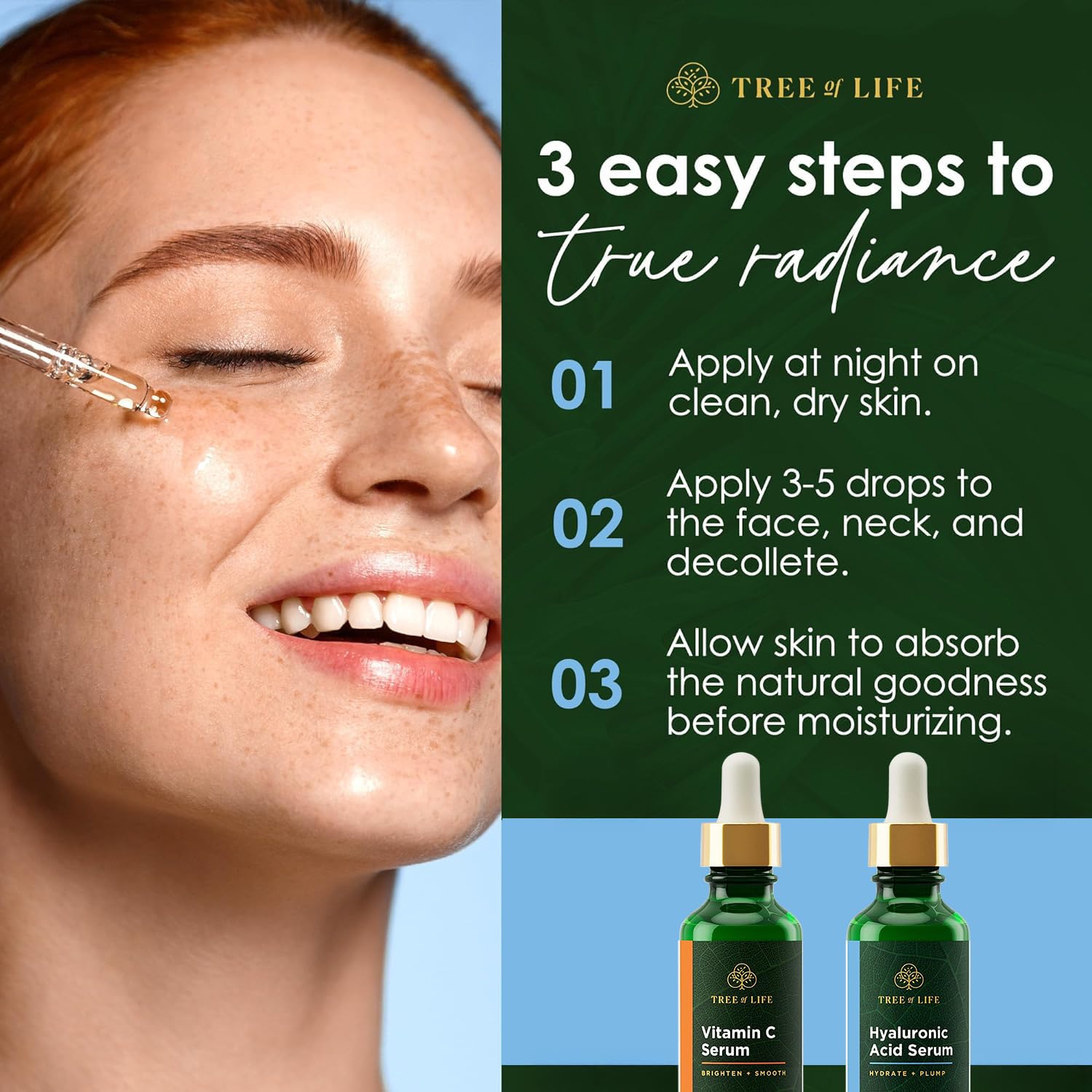 Tree of Life Beauty Facial Skin Care Set, Brightening, Firming, Hydrating, Dry Face, Dermatologist Tested - Vitamin C and Hyaluronic Acid Facial Serum - Skin Care Kit, 2 count of 1 Fl Oz - Image 2