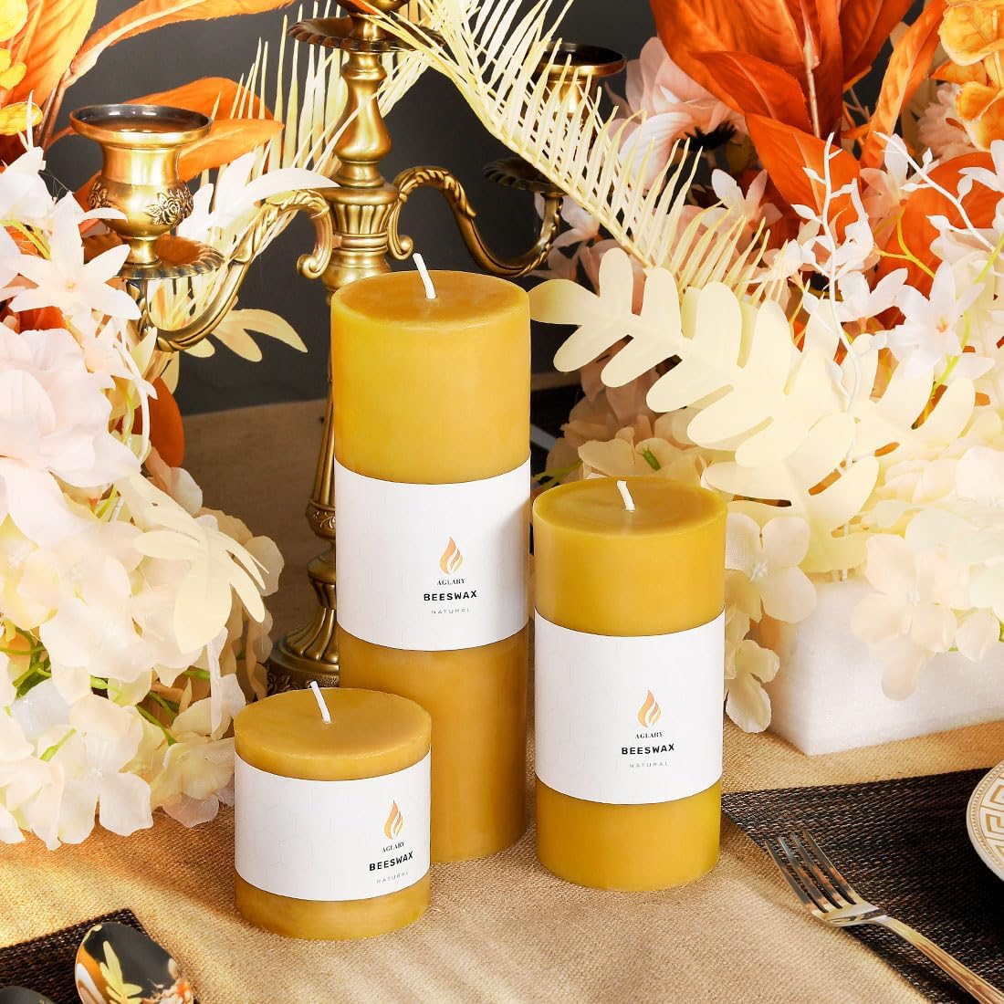 3"x 9" Large Beeswax Pillar Candle, Made of Pure Natural Beeswax, with Ultra Long Burning Time and Low Allergenicity-Raw,124H - Image 7