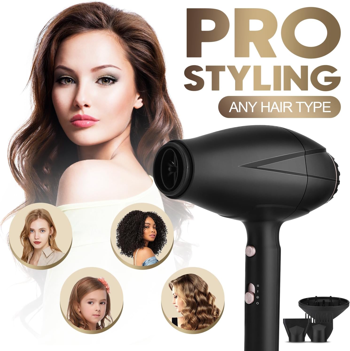 RESUXI Professional Ionic Hair Dryer,2200w AC Motor Blow Dryer Fast Drying Low Noise Travel Hair Dryers with Diffuser Nozzle Concentrator Comb for Women Curly and Straight Hair - Image 6