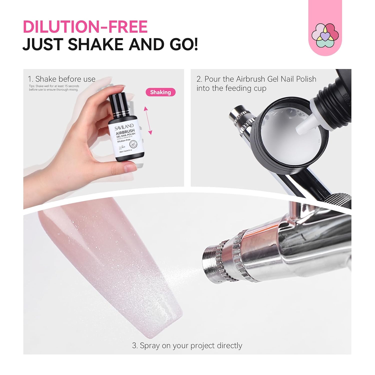 SAVILAND Plus Airbrush Gel Nail Polish Dilution-free: 20 ml No Clogging White Airbrush Nail Polish Non-toxic Nail Gel P olish for High Pigmented Colors Airbrush N ail Polish for Ombre French Nail - Image 7