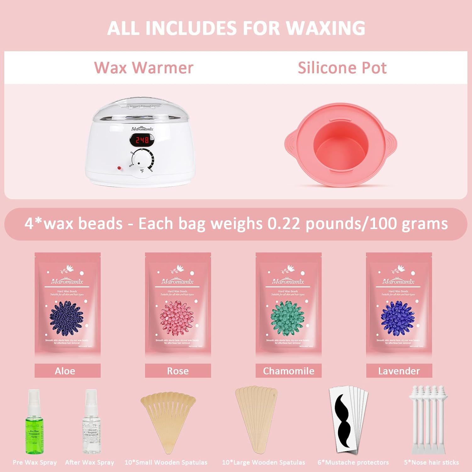 Waxing Kit -Digital Wax Warmer Machine for Hair Removal with 4 Packs of Hard Wax Beads & Silicone Pot for Full Body, Legs, Face, Eyebrows, Bikini, Brazilian at Home Waxing Kit for Women Men - Image 5