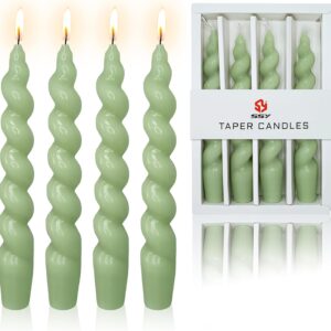 Green Christmas Candlesticks Spiral Candles Taper - 4 PCS Unscented Taper Candlesticks 7.5 inch Dinner Candle for Home Decor, Relaxation & All Occasions