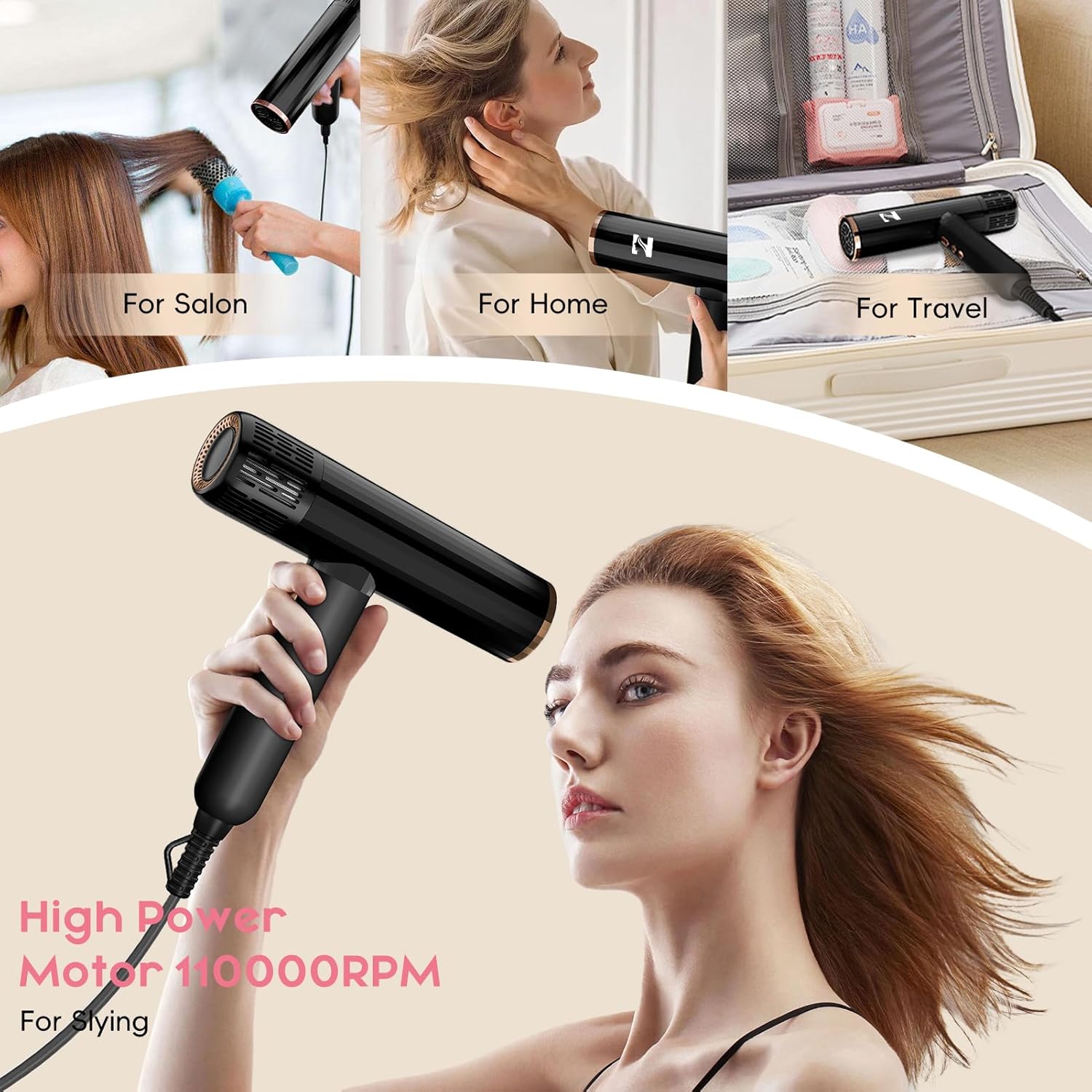 Nicebay 1600W Ionic Hair Dryer with Diffuser for Fast Drying, Lightweight Design - Image 4
