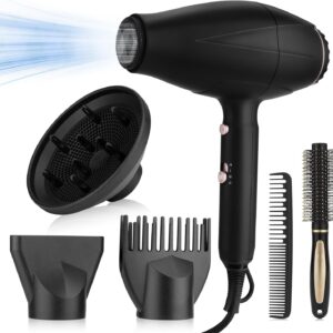 RESUXI Professional Ionic Hair Dryer，2200w AC Motor Blow Dryer Fast Drying Low Noise Travel Hair Dryers with Diffuser Nozzle Concentrator Comb for Women Curly and Straight Hair