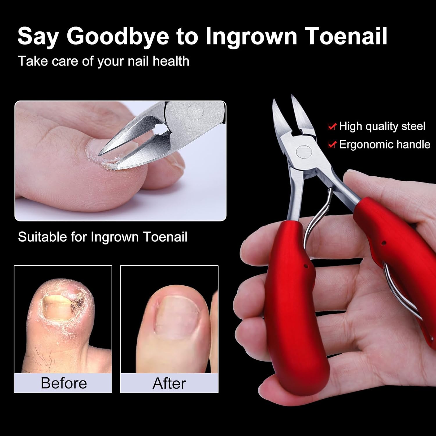 Toenail Clippers for Thick Toenails, Toe Nail Clippers, Ingrown Toenails, Professional Podiatrist Nail Clippers, Heavy Duty, Sharp Curved Blade, Lighter Long Handle for Men Women Adult - Image 3