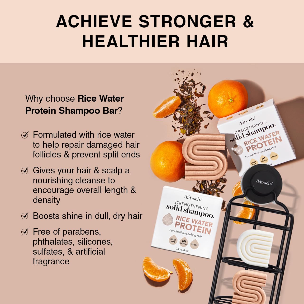 Kitsch Rice Water Shampoo & Conditioner Set - Solid Shampoo & Conditioner Bar with Protein for Strengthening Hair & Damage Repair - Paraben, Sulfate and Silicone Free - Nourishing Hair Care - 2 pack - Image 5