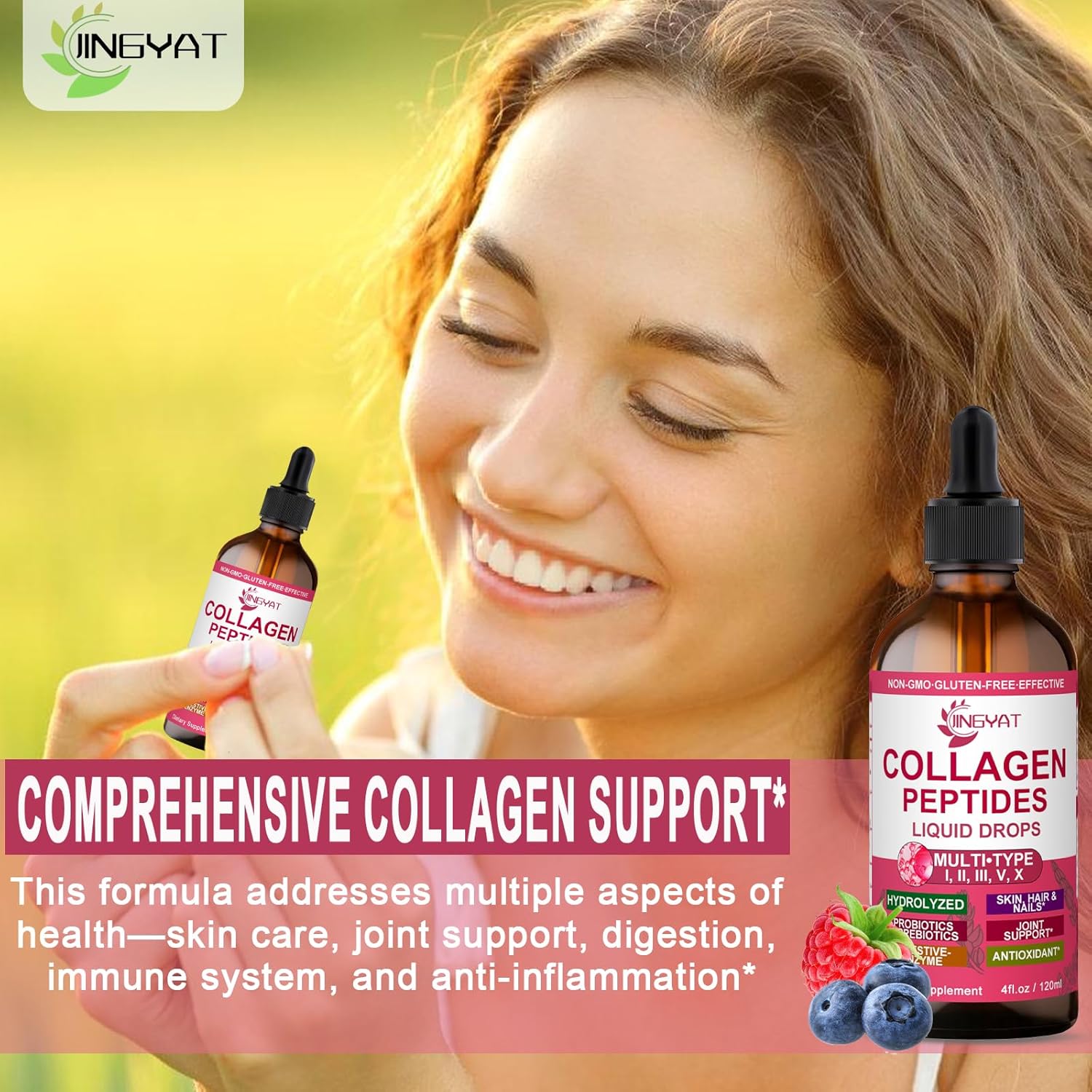 Collagen Peptides Liquid Drops, Multi Collagen Peptides for Women w/ Glucosamine Chondroitin MSM Biotin, Hydrolyzed Collagen Peptides Supports Skin Hair Nail Joints Bones Gut Health, 60 Servings - Image 5