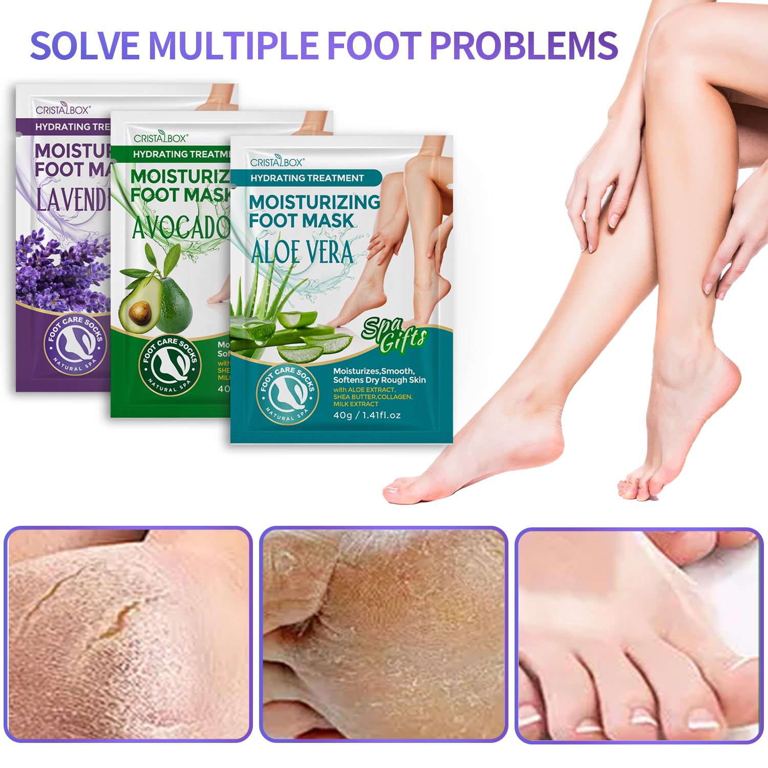 Moisturizing Foot Mask 5 Pack,Hydrating Foot Masks for Dry Cracked Feet,Moisturizing Socks Dry Skin Moisturizer for Soft and Smooth Touch Feet,Foot Care Spa Gifts for Women Men Mother's Day Gifts - Image 4