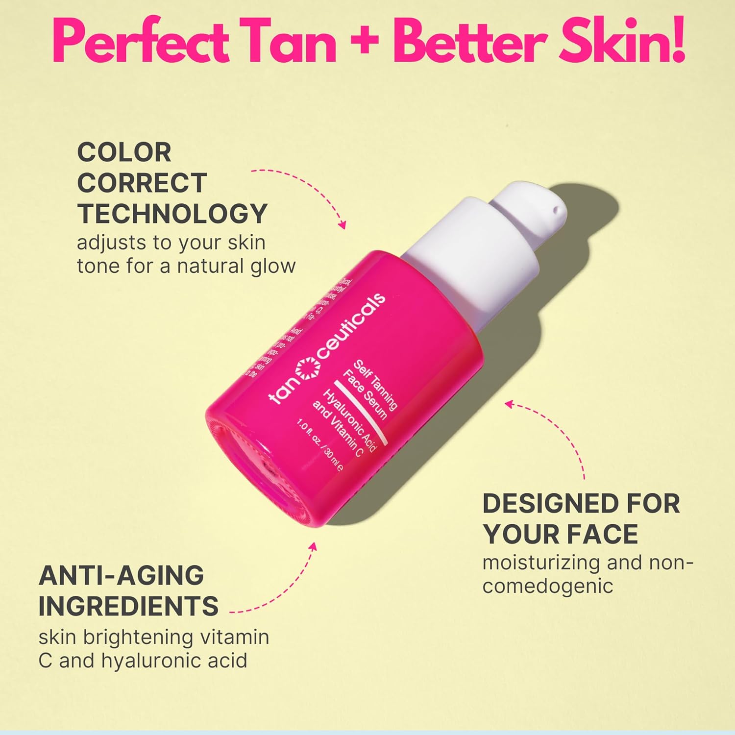 Tanceuticals Dark Self Tanning Face Serum 1 oz Hydrating with Vitamin C Hyaluronic Acid - Image 2