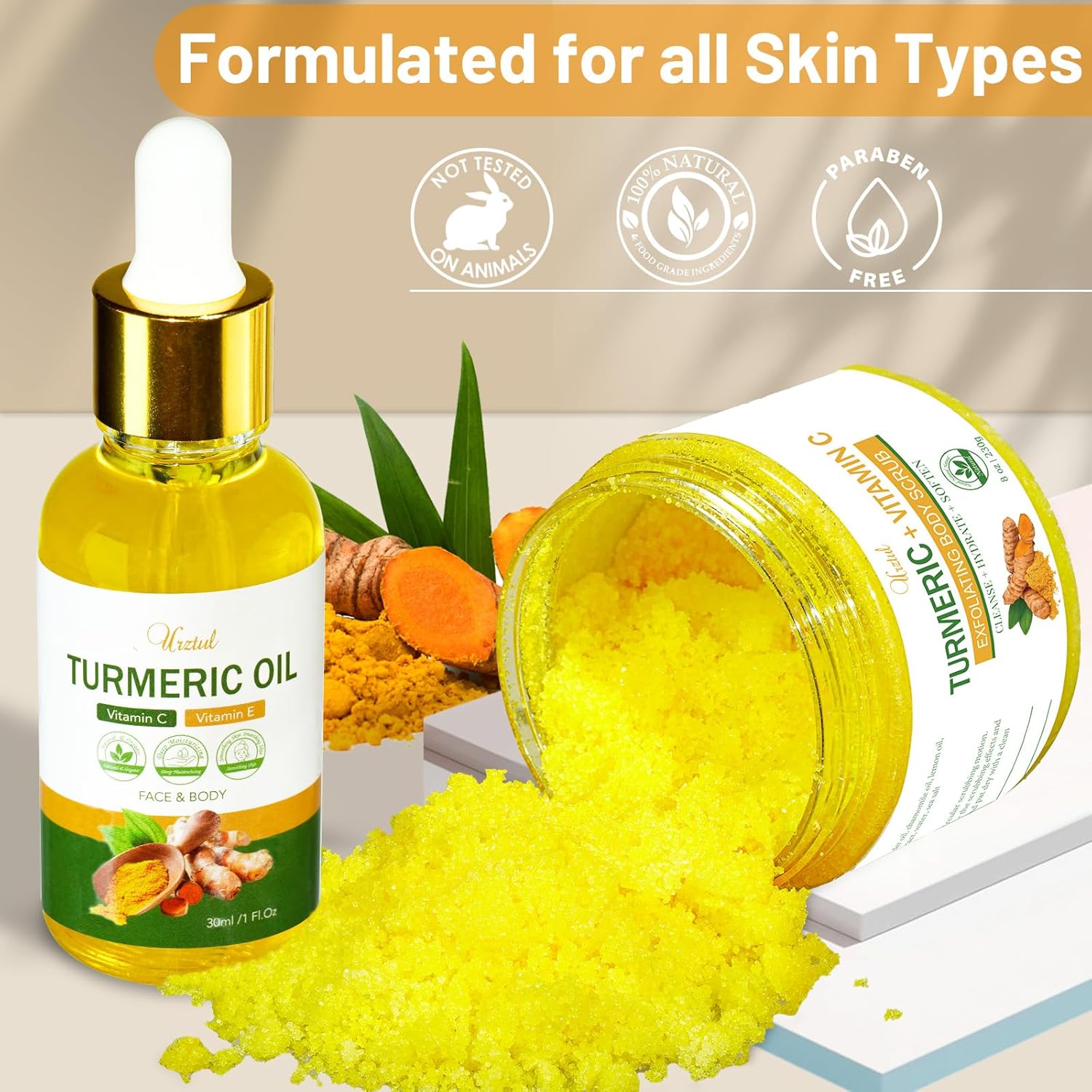 Turmeric Body Scrub Tumeric Oil Set, Natural Soothing Remove Dead Skin For Body, Face, Hand, Foot, Skincare Bikini Private Area, Smooth Hydrating Exfoliating Scrub Suitable for All Skin Types - Image 7