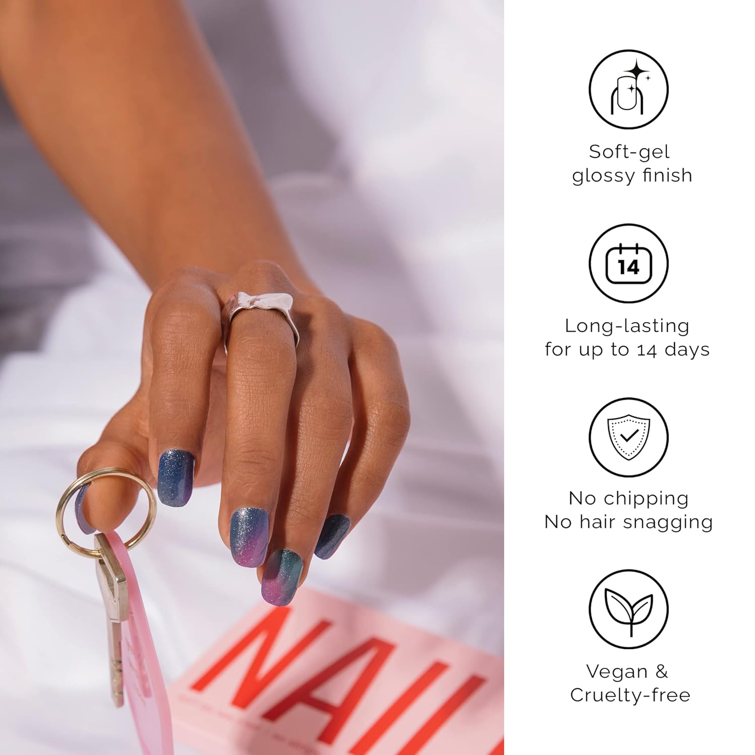 Semi Cured Gel Nail Strips, NAILOG 20pcs Long Lasting Nail Stickers Work with Any UV Light, Wraps with Glossy Gel Finishing for Women Girls Kids DIY Gift│Aurora - Image 3
