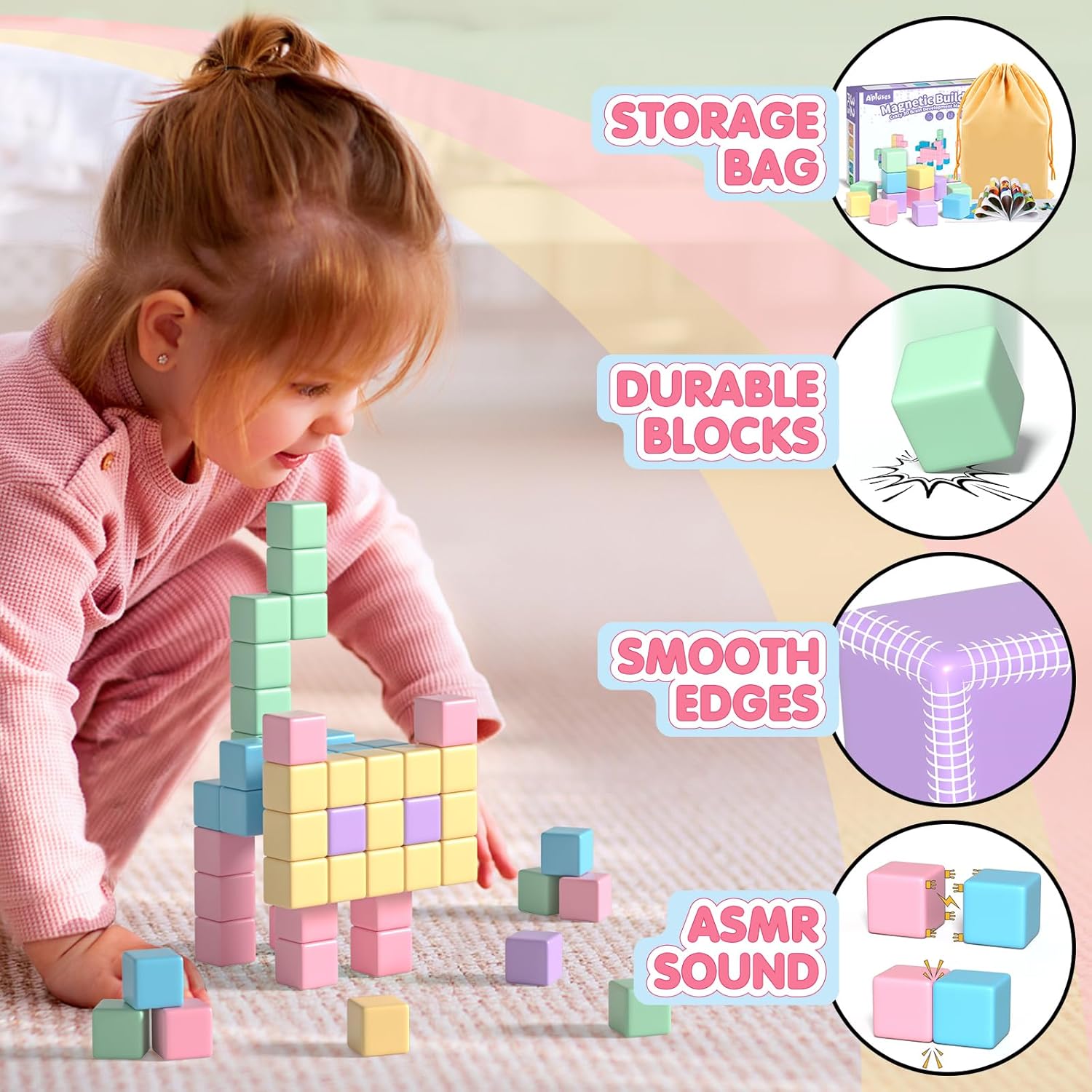 32 Piece Magnetic Building Block Set for Toddlers and Kids Ages 3-6 Montessori Sensory Toy - Image 2