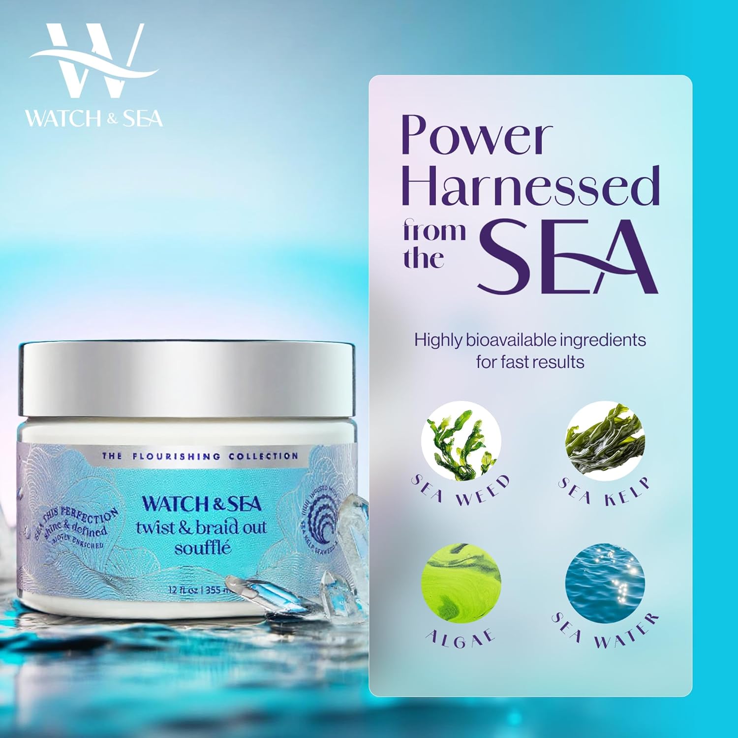 Watch & Sea Twist & Braid Out Soufflé - Nourishing Ingredients with Seaweed and Sea Kelp - Twist and Braid Cream for All Hair Types - 12 oz - Image 4