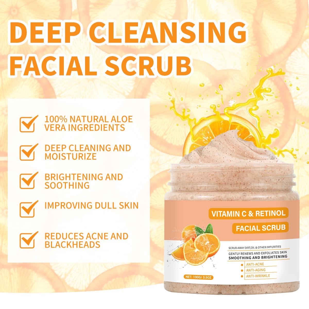 Gentle Vitamin C Retinol Aloe Vera Exfoliating Face Scrub, 6 oz Deep Cleansing Cream - Image 4