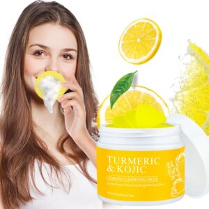Turmeric Kojic Lemon Cleansing Pads (50 Count) Brightening Turmeric Face Exfoliating Pads Facial Resurfacing Pads Exfoliating Face Wipes Peeling Pads Facial Cleansing Beauty Pads