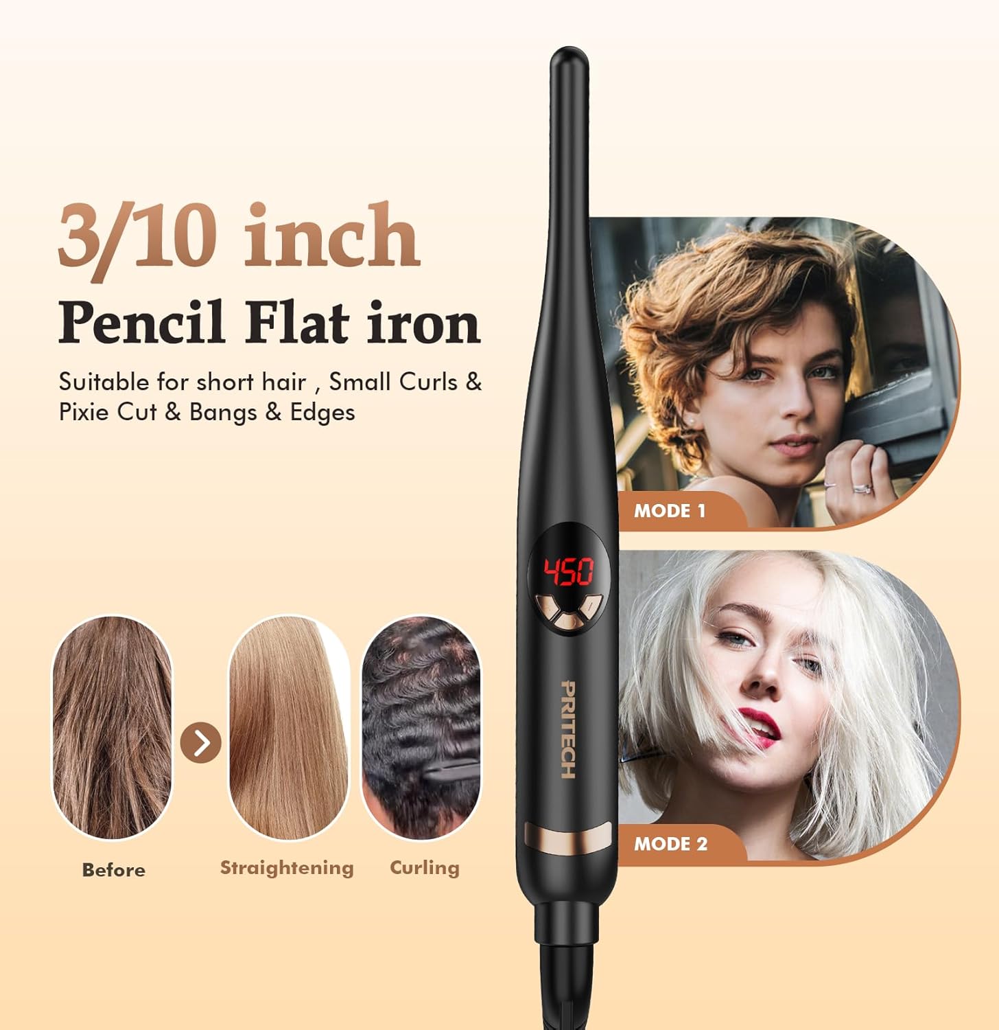 Small Flat Irons for Short Hair, 3/10" Thin Flat Iron for Short Hair, Pixie Cut and Bangs, Negative Ions Small Hair Straightener for Edges with 10th Adjustable Temp. Auto Shut Off - Image 2