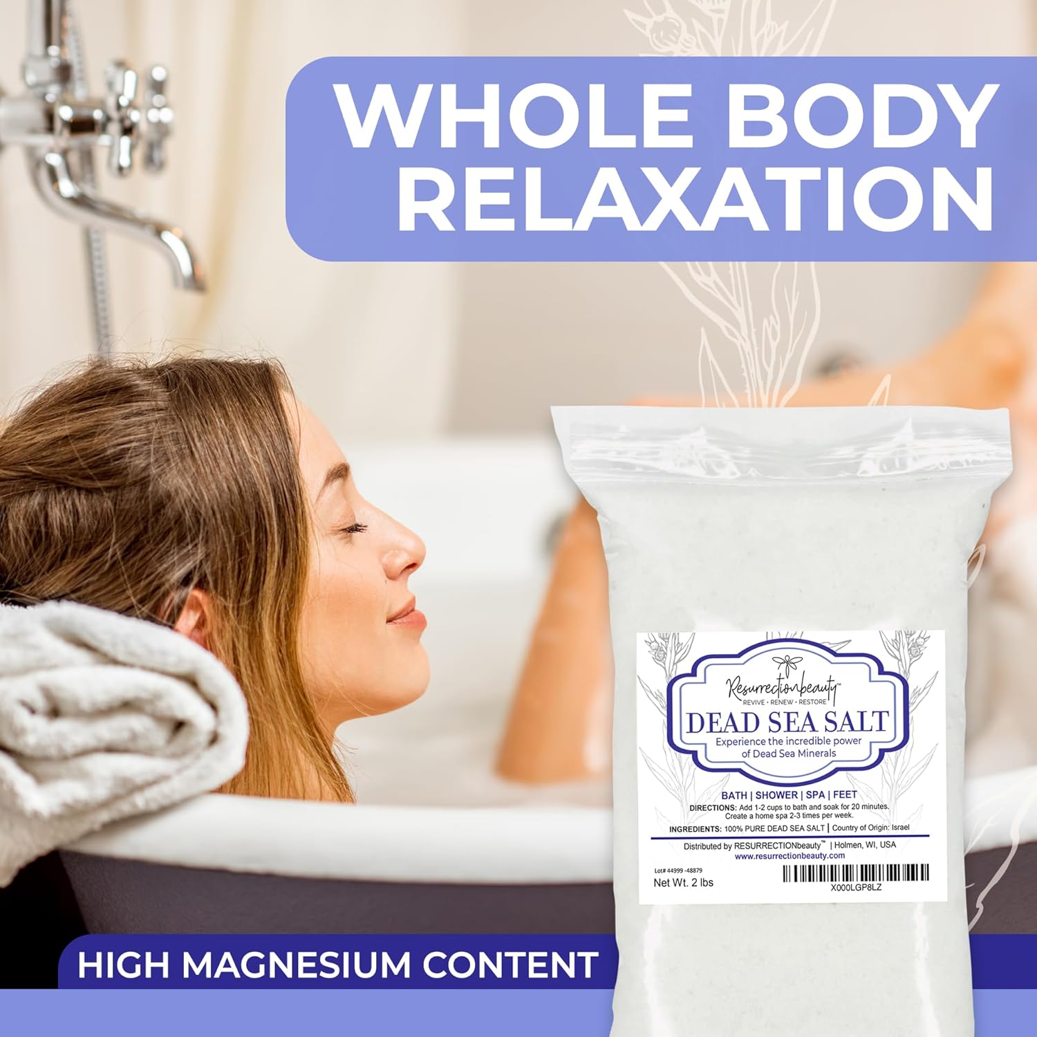 RESURRECTIONbeauty 100% Pure Dead Sea Salt, Bulk Bath Salts for Home Spa & Salt Scrub, Bath & Foot Soak, 2 lb - Image 5