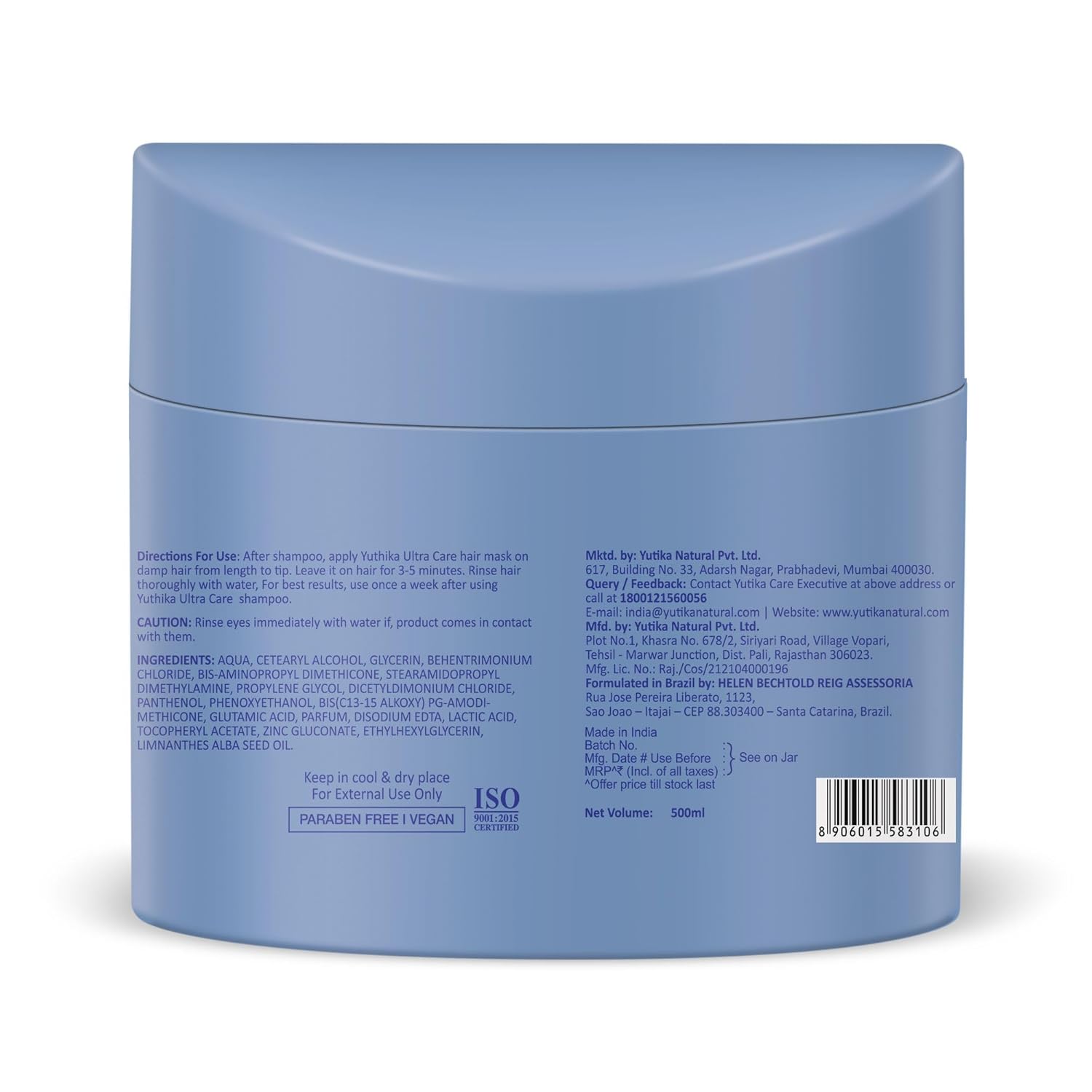 Yuthika UltraCare Damaged Curly Frizzy Hair Mask 16.9 Fl Oz 500ml - Image 2