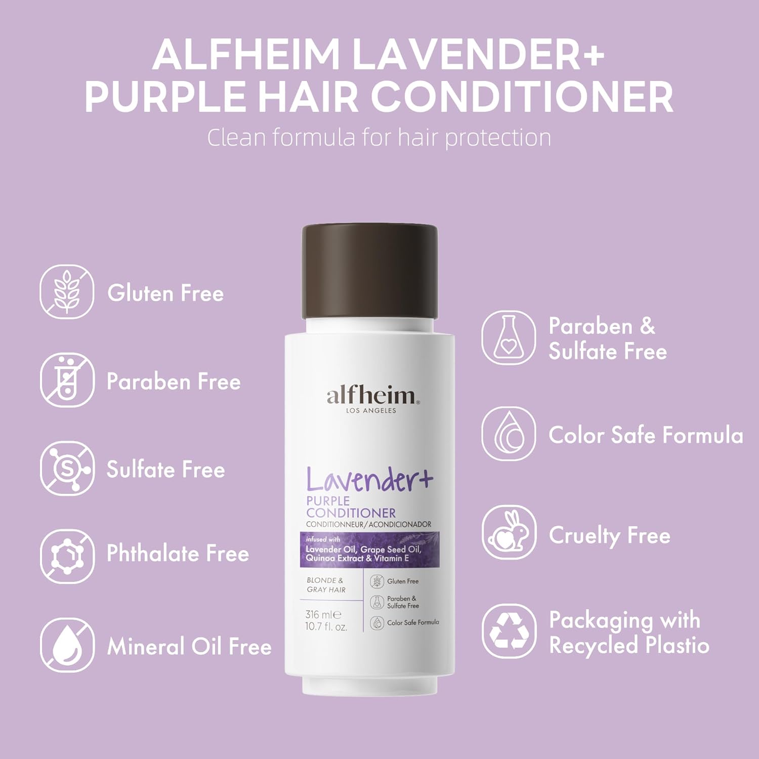 Lavender+ Purple Conditioner | Neutralizes Brassiness & Yellow Tones | Moisturizing & Nourishing Hair Conditioner for Blonde, Silver & Highlighted Hair | Color-Safe, Sulfate-Free, 10.7 oz - Image 7