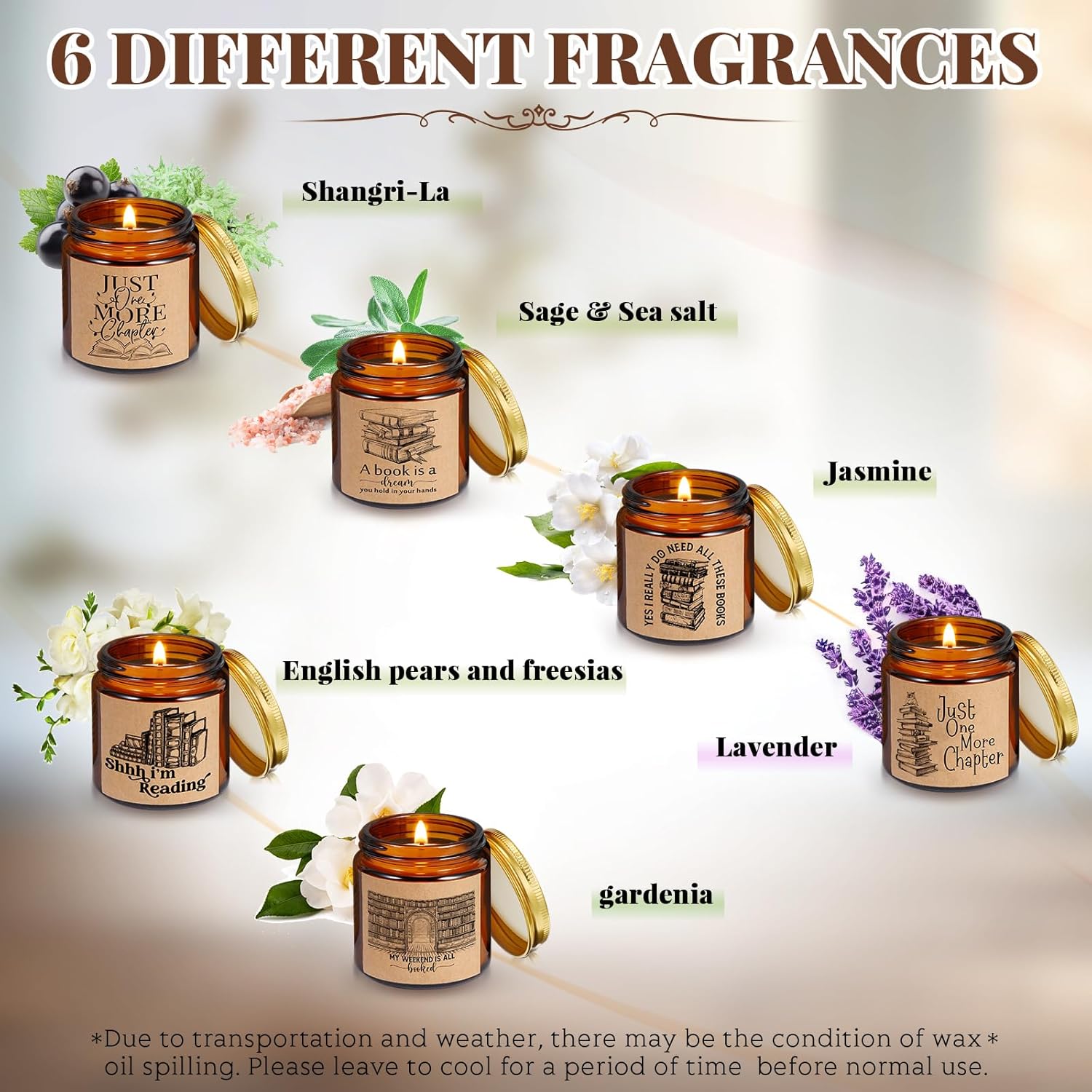 MTLEE 6 Pcs Book Lover Candle Gifts 3.5 oz Reading Scented Candle Gift Rustic Bookshelf Soy Wax Jar for World Book Day Bookworm Librarian Reader Writer Club Women Men Graduation Nurse Teacher Birthday - Image 3