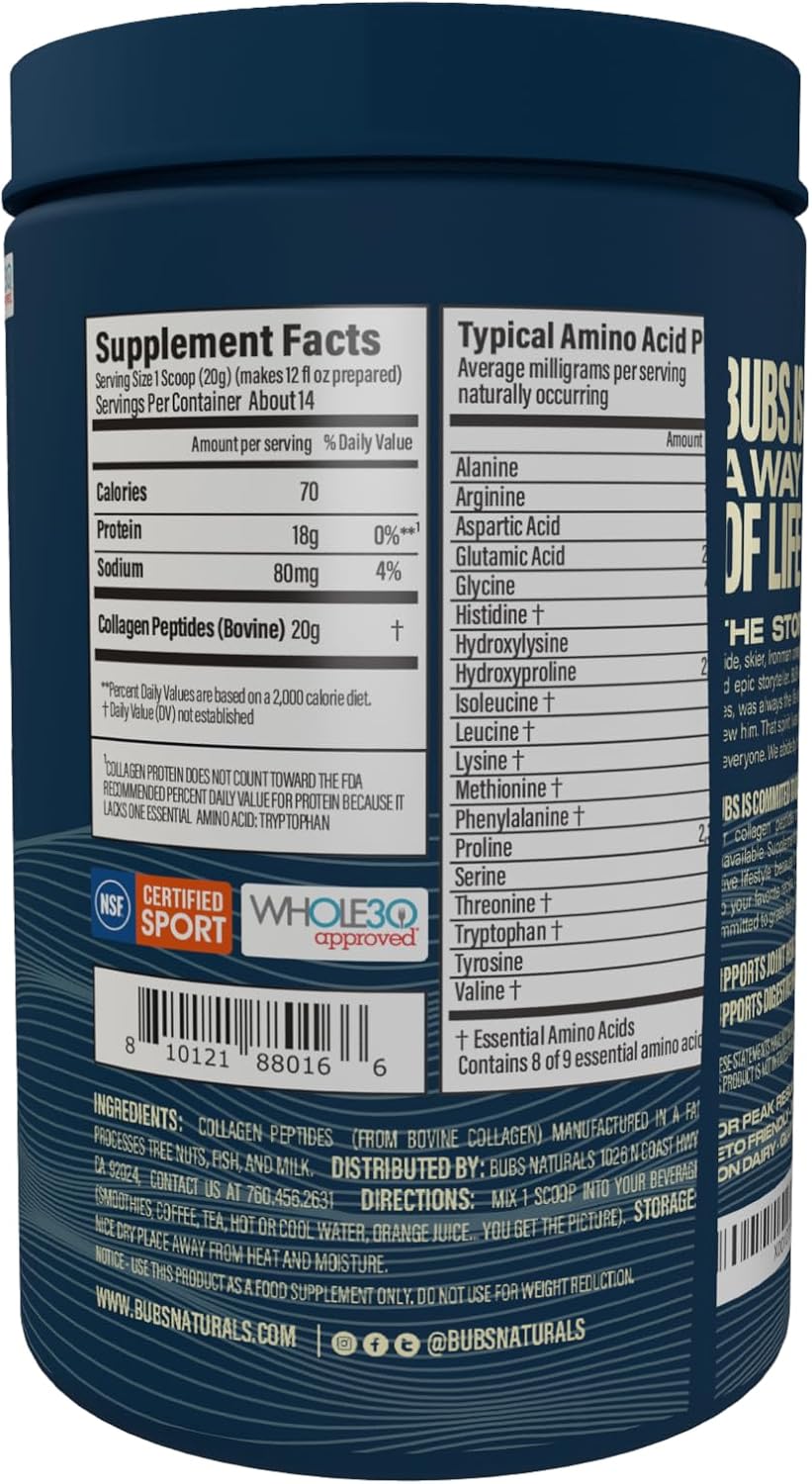 BUBS Naturals Unflavored Collagen Peptides Powder, Best Proteins for Joints & Skin, Pasture Raised Grass Fed, Paleo and Keto Friendly, Whole30 Approved, Non-GMO Dairy & Gluten Free, 10oz, 14 Servings - Image 5