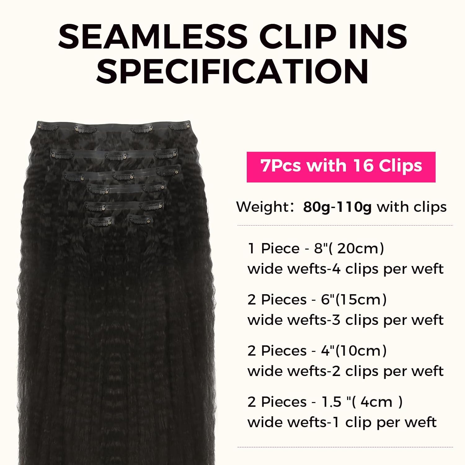 Lashey Clip in Hair Extensions 100% Real Human Hair Kinky Straight Invisi Edge Seamless Clip in Hair Extensions 110g Natural Black 16 Inch Human Hair for Black Women - Image 2