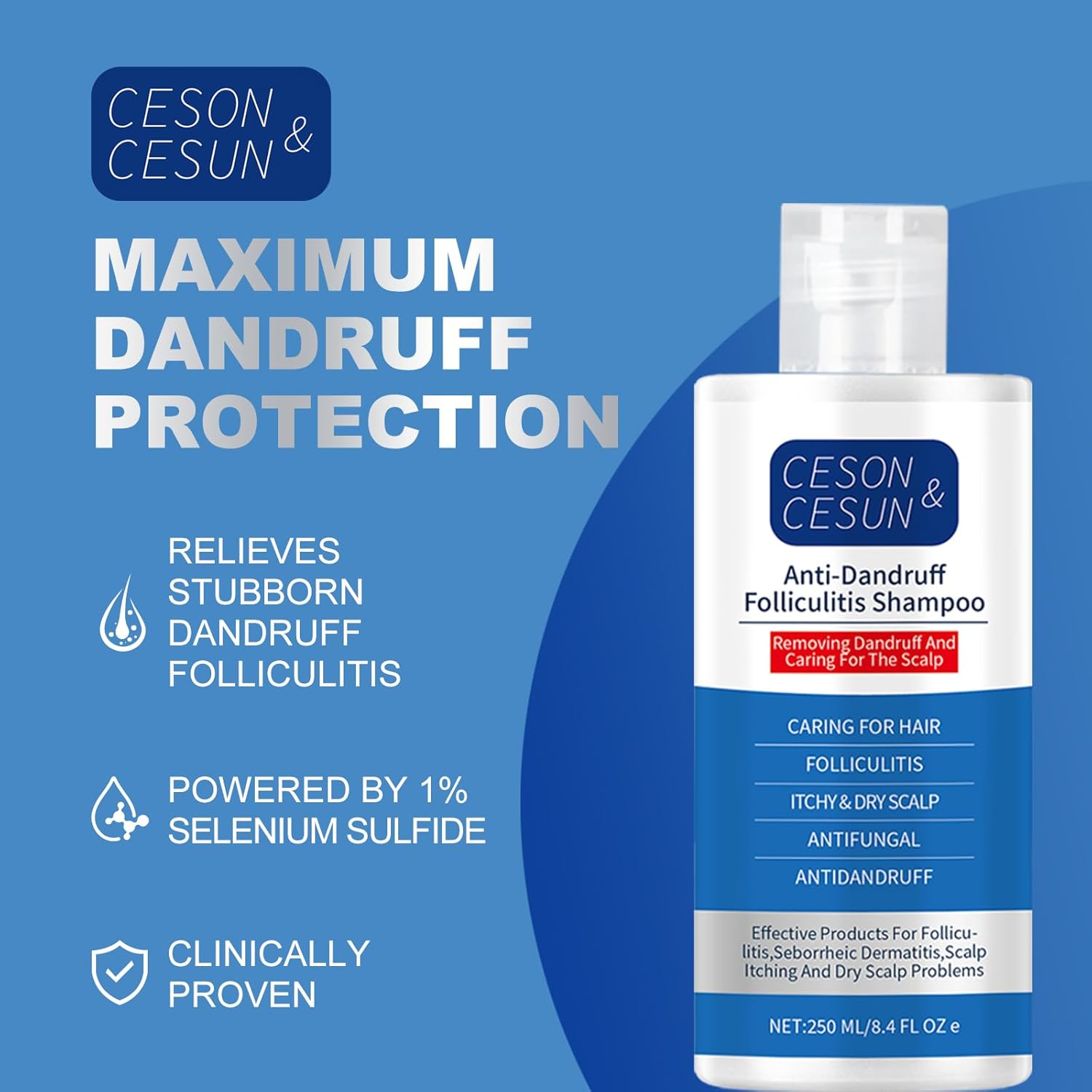 Ceson&Cesun Anti-Fungal/Anti Dandruff 2 in 1 Shampoo for Folliculitis, Scalp Psoriasis & Seborrheic Dermatitis, Itchy & Dry Scalp Relief, Nourishes, Hydrates, Control Oil, Safe For Color-Treated Hair - Image 14