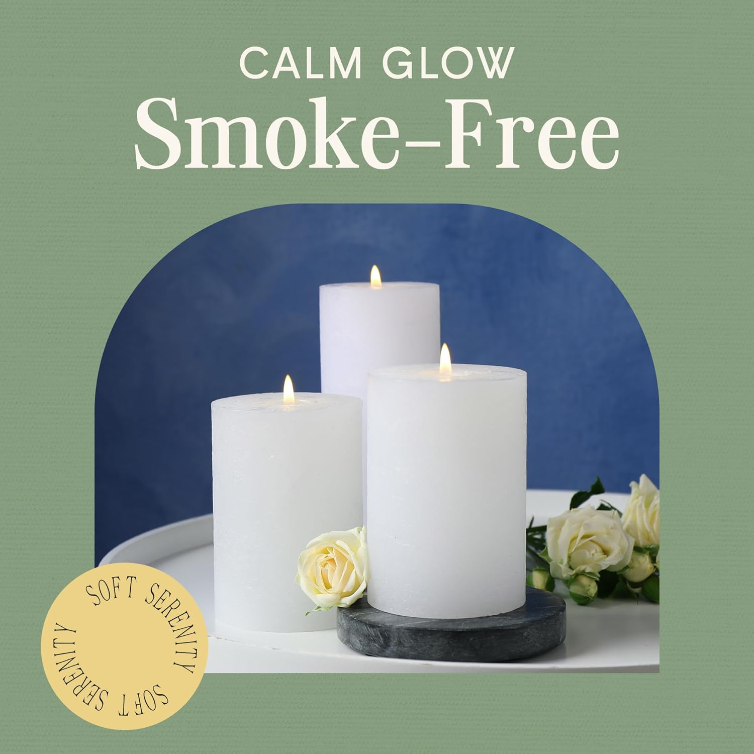 Mister Candle Dripless Unscented Pillar Candles, Set of 3 Hand Poured White Solid Color Non-Scented Candles for Home Decor, Premium Wax, 80 Hr Burn Time, 3x6 Inch - Image 4
